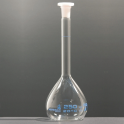 Volumetric flask w/ plastic stopper blue printed 10/19 10 ml